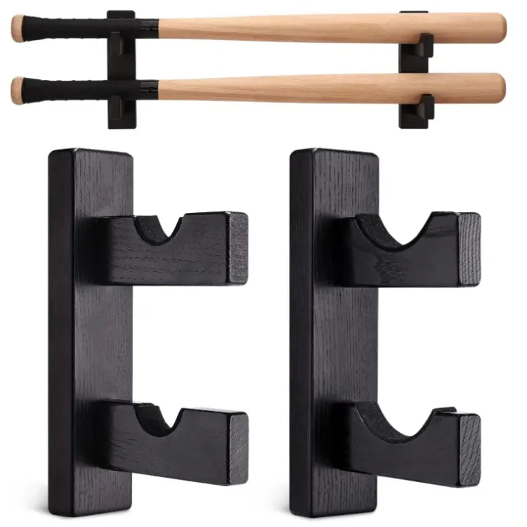 Doppel-Wandhalterung für Baseballschläger – aus Massivholz, schwarz